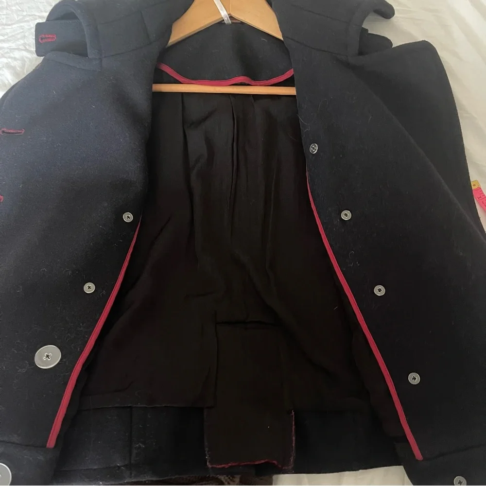 Free People Black Wool military PEACOAT size M Red textile accents, fully lined - Picture 10 of 16